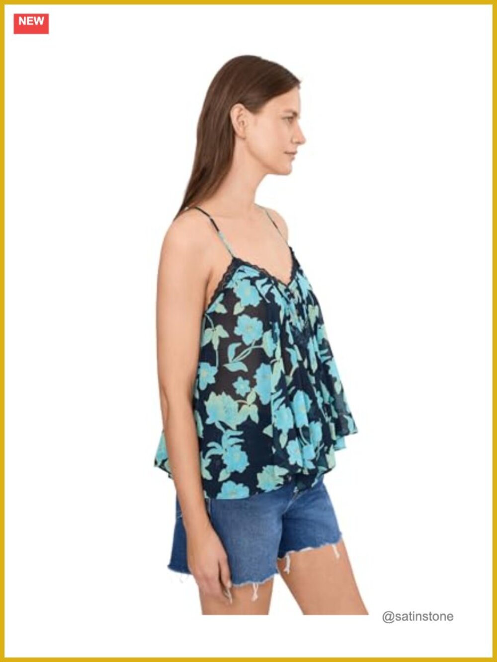 Semi-Sheer Chiffon Tank Top with Adjustable Spaghetti Straps - Picture 2 of 4
